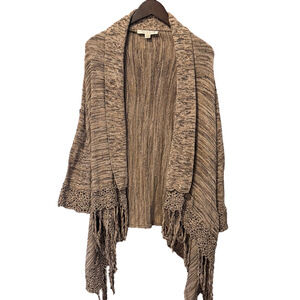Boston Proper Brown Draped Open Front Fringe Cardigan Sweater Size M